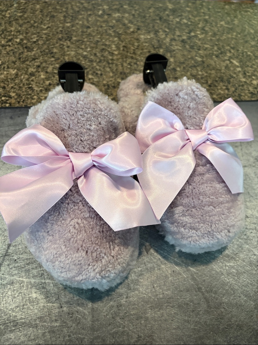 UGG Lilac Plush Slippers with Pink Satin Bows